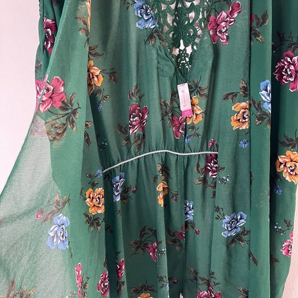Floral Green Sheer Kimono Cardigan With Lace Back & Tie Waist - Picture 6 of 13